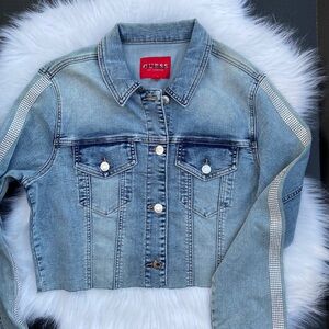 New GUESS Masha Rhinestone Denim Jacket Light Wash